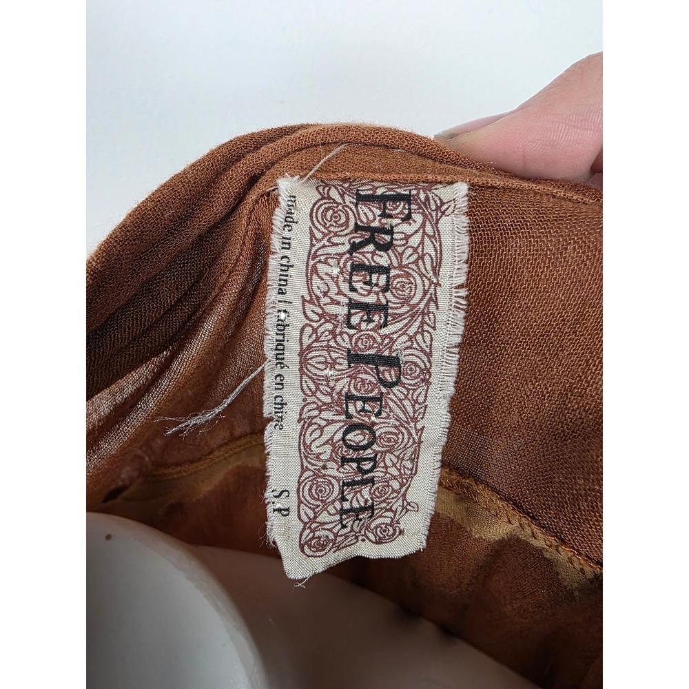 Free People Rust Brown Rayon Wool Button Front Crinkle Shirt Dress Women's Small - Picture 7 of 8